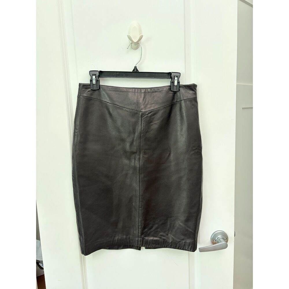 Antonio Melani Genuine Leather Pencil Skirt Womens S Brown Black High Waist Goth